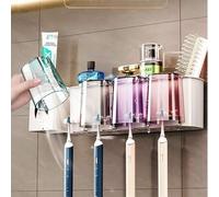 Shein Juego de 4/3/2 portacepillos de dientes con dispensador de pasta de dientes, estantería de almacenamiento multifuncional para el baño, dispensador aut