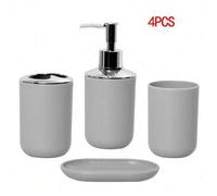 Shein Juego de 4/6 accesorios de baño, set de regalo de plástico que incluye portacepillos de dientes, vaso de enjuague, dispensador de jabón, jabonera, dis