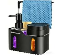 Shein Juego de 4 en 1 de dispensador de jabón para baño y cocina con soporte para esponja, estante para paños, escurridor y estante para cepillo, organizado
