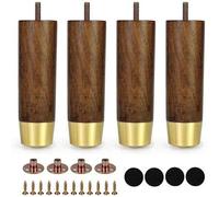 Shein Juego de 4 patas de muebles de madera de 3, 5 y 6 pulgadas con tapas doradas, patas de muebles de madera maciza de repuesto para sillón, sofá, gabinet