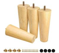 Shein Juego de 4 patas de muebles de madera de caucho, patas de madera rectas en forma de cono, pies de repuesto para muebles adecuados para armarios, sofás