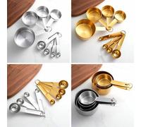 Shein Juego de 4 piezas/8 piezas de tazas de medir de acero inoxidable, herramientas de medición de cocina de múltiples piezas, para cocinar y hornear, medi