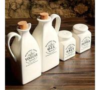 Shein Juego de 4 piezas, botella de aceite, dispensador de aceite de cerámica, olla a prueba de fugas, botella de aceite vintage, botella de especias, frasc