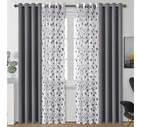 Shein Juego de 4 piezas de cortinas opacas con bordado de gasa, cortina de unicolor con alto grado de opacidad y forro de cortina, un total de 4 piezas, blo