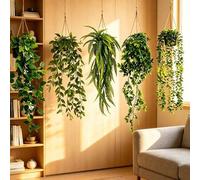 Shein Juego de 4 piezas de plantas artificiales colgantes, decoración colgante de hierba persa artificial verde en maceta, decoración colgante de planta suc