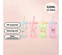 Shein Juego de 4 vasos de plástico con pajita de la serie de personajes MINISO, de 520 ml, fabricados con material PP seleccionado, inodoro. Cada uno de los