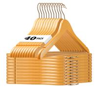 Shein Juego de 40 perchas de madera, perchas de madera, perchas para trajes naturales, gancho giratorio de 360° en oro rosa, antideslizantes, muescas en la