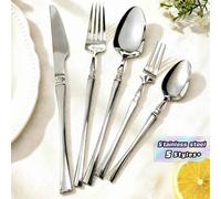 Shein Juego de 5/20/30/40 piezas de cubertería de acero inoxidable con cintura pequeña, incluye cuchillo de filete, tenedor y cuchara pequeña, adecuado para