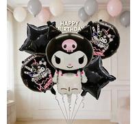 Shein Juego de 5 globos de aluminio con diseño del personaje de dibujos animados Kuromi de MINISO, decoración de fiesta negra y adorable, perfecta para cump