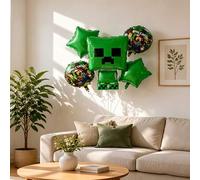 Shein Juego de 5 globos de Minecraft de MINISO, que incluye globos de personajes y estrellas de aluminio como Steve, Creeper, Alex. Decoraciones de fiesta d