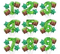 Shein Juego de 5 globos digitales de estilo pixel mixto, incluye globos redondos y globos de estrella de cinco puntas de lámina, adecuado para fiesta de cum