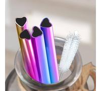 Shein Juego de 5 pajitas de acero inoxidable con forma de corazón creativo y 1 cepillo de limpieza, para uso doméstico, restaurante, cafetería y tienda de t