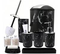 Shein Juego de 5 piezas/9 piezas de accesorios de baño con patrón de mármol, que incluye portacepillos de dientes, dispensador de jabón, jabonera, vaso, bot