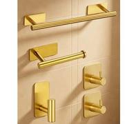 Shein Juego de 5 piezas de accesorios de baño de acero inoxidable, que incluye 1 toallero, 1 portarrollos de papel higiénico, 1 gancho para bata, 2 ganchos