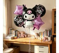 Shein Juego de 5 piezas de decoración de fiesta con el personaje de dibujos animados Kuromi de MINISO, con diseño de lámina divertido, perfecto para celebra
