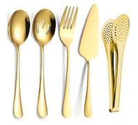 Shein Juego de 5 piezas de menaje de cocina de acero inoxidable, que incluye cuchara de servir, pinzas para ensalada, pala para tartas, tenedor y pinzas, ad