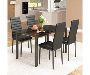 Shein Juego de 5 piezas para 4 juegos de mesa de comedor, mesa de cristal con respaldo alto, juego de PU para cocina, sala de estar y comedor
