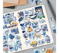 Shein Juego de 50/250 piezas de pegatinas de dibujos animados azules, decorativas para scrapbooking, diario, agenda, equipaje, tableta, guitarra, patineta,