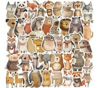 Shein Juego de 50 pegatinas de animales dibujadas a mano lindas - Calcomanías de plástico reutilizables surtidas con acabado mate para DIY, equipaje, scrapb