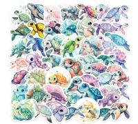 Shein Juego de 50 pegatinas de tortuga marina, pegatinas coloridas, adecuadas para decoración de fiestas, cuadernos, álbumes de recortes, equipaje, fundas d