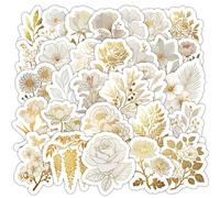 Shein Juego de 54 pegatinas florales vintage con lámina dorada, incluye patrones de rosa/peonía/lirio, pegatinas impermeables para decoración de diario, ade