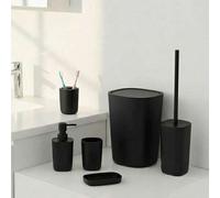 Shein Juego de 6 accesorios de baño, que incluye cepillo de inodoro, papelera, vaso de enjuague, jabonera, portacepillos de dientes y dispensador de jabón