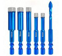 Shein Juego de 6 brocas de diamante, 6 mm, 6 mm, 8 mm, 10 mm, 12 mm, incluye brocas de carburo de tungsteno de 6 mm, adecuadas para azulejos cerámicos duros