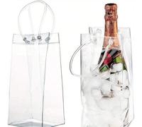 Shein Juego de 6 cubos de hielo a prueba de fugas, bolsa de hielo de PVC transparente, bolsa de hielo portátil con asa, para enfriar botellas de vino y cham