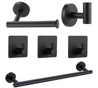 Shein Juego de 6 piezas de accesorios de baño de acero inoxidable que incluye barra de toallas, portarrollos de papel higiénico, ganchos de pared, ganchos p