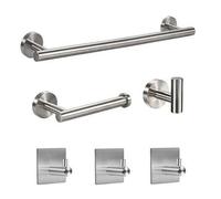 Shein Juego de 6 piezas de accesorios de baño de acero inoxidable que incluye barra de toallas, portarrollos de papel higiénico, ganchos de pared, ganchos p