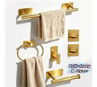 Shein Juego de 6 piezas de accesorios de baño sin perforación - Toallero, Anillo para toalla, Portarrollos de papel higiénico, Gancho para bata de baño, Mon