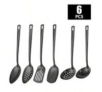 Shein Juego de 6 piezas de utensilios de servir de acero inoxidable que incluye cazo para sopa, cuchara perforada, cuchara de servir, etc. Ideal para el hog