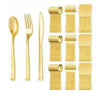 Shein Juego de 60 piezas de cubertería dorada, tenedores y cucharas y cuchillos, mangos martillados con ondas, vajilla exquisita para bodas, compromisos, an