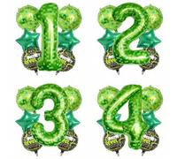 Shein Juego de 7 globos con tema de píxel verde, números del 1 al 9, que incluye un gran número verde lima, un círculo de juego y globos de lámina con forma
