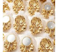 Shein Juego de 8/4/1 - Espejo de maquillaje vintage de rosa chapado en oro & Juego de coletero disco dorado - Espejo pequeño plegable portátil, diadema, bol