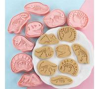 Shein Juego de 8 cortadores de galletas con forma de fósil de dinosaurio, moldes de horneado con forma de esqueleto de dinosaurio de dibujos animados del pe