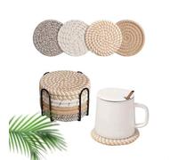 Shein Juego de 8 posavasos para bebidas con soporte, posavasos tejidos resistentes al calor, almohadillas absorbentes y aislantes de 4 colores, protección d