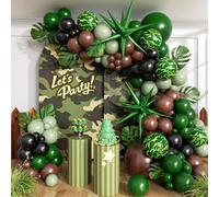 Shein Juego de 92 piezas de arco de globos de camuflaje, kit de arco de globos verde oscuro y marrón con globos de papel de aluminio marrón, verde salvia y