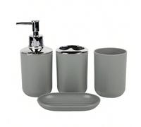 Shein Juego de accesorios de baño con 4 piezas que incluyen vaso enjuagador, jabonera, botella de loción, soporte para cepillo de dientes. Decoración de bañ