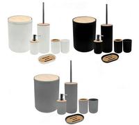 Shein Juego de accesorios de baño de 4 piezas/6 piezas, conjuntos de baño de simplicidad moderna, suministros de baño con tapa de bambú y madera, que incluy