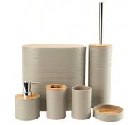 Shein Juego de accesorios de baño de 6 piezas Conjunto de baño de bambú que incluye dispensador de jabón, portacepillos de dientes, vaso para cepillos de di