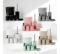 Shein Juego de accesorios de baño, juego de artículos de tocador, kit de baño cuadrado chapado en electro, que incluye portacepillo de dientes, vaso para en