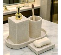Shein Juego de accesorios de baño, kit premium de artículos de tocador para el baño, botella dispensadora de jabón vacía, combinación versátil de dispensaci