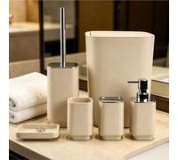Shein Juego de accesorios de baño modernos, opcional de 4/6 piezas, 4 colores elegantes, kit organizador de baño con soporte para cepillo de dientes, vaso,