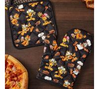 Shein Juego de aislamiento de cocina con diseño impreso de Chef en negro, incluye guantes de horno/alfombrilla de aislamiento, imprescindible para hornear e