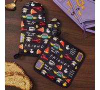 Shein Juego de aislamiento de cocina con estampado de amigos negros, guantes de horno/alfombrilla de aislamiento, imprescindible para hornear en la cocina,