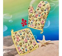 Shein Juego de aislamiento de cocina con gráficos de dibujos animados lindos, Guantes de horno/Agarradores de ollas, Esencial para hornear, Aísla el calor d