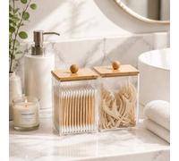 Shein Juego de almacenamiento para tocador de baño, que incluye un soporte transparente para hisopos de algodón, una caja de almacenamiento para almohadilla