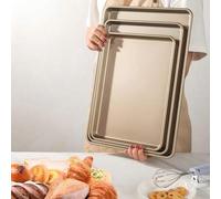 Shein Juego de bandejas para hornear de 17 pulgadas, bandeja de horno antiadherente dorada, apta para suministros de cocina, bandeja para hornear galletas,