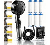 Shein Juego de cabezal de ducha con filtro desmontable de 5 modos - Rociador de mano de alto flujo y ahorro de agua con interruptor de encendido/apagado, 6